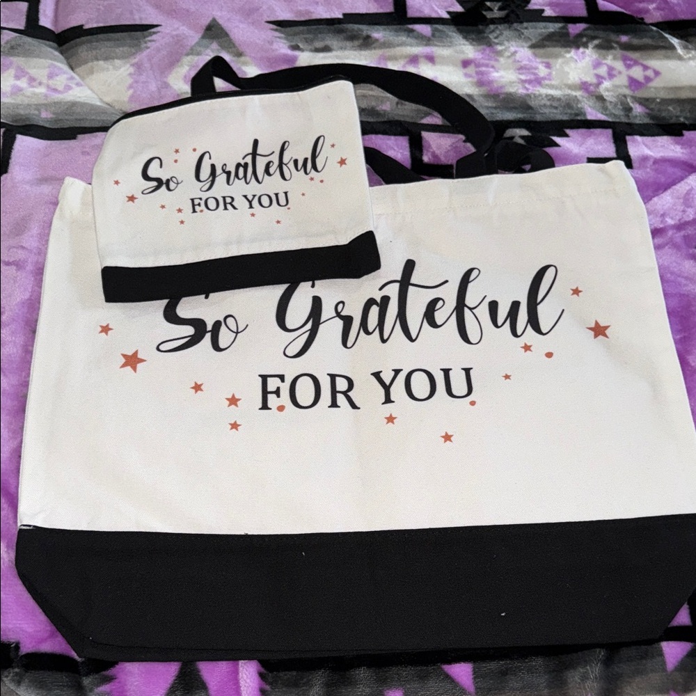 ✨ White and Black Gratitude Tote Bag Set